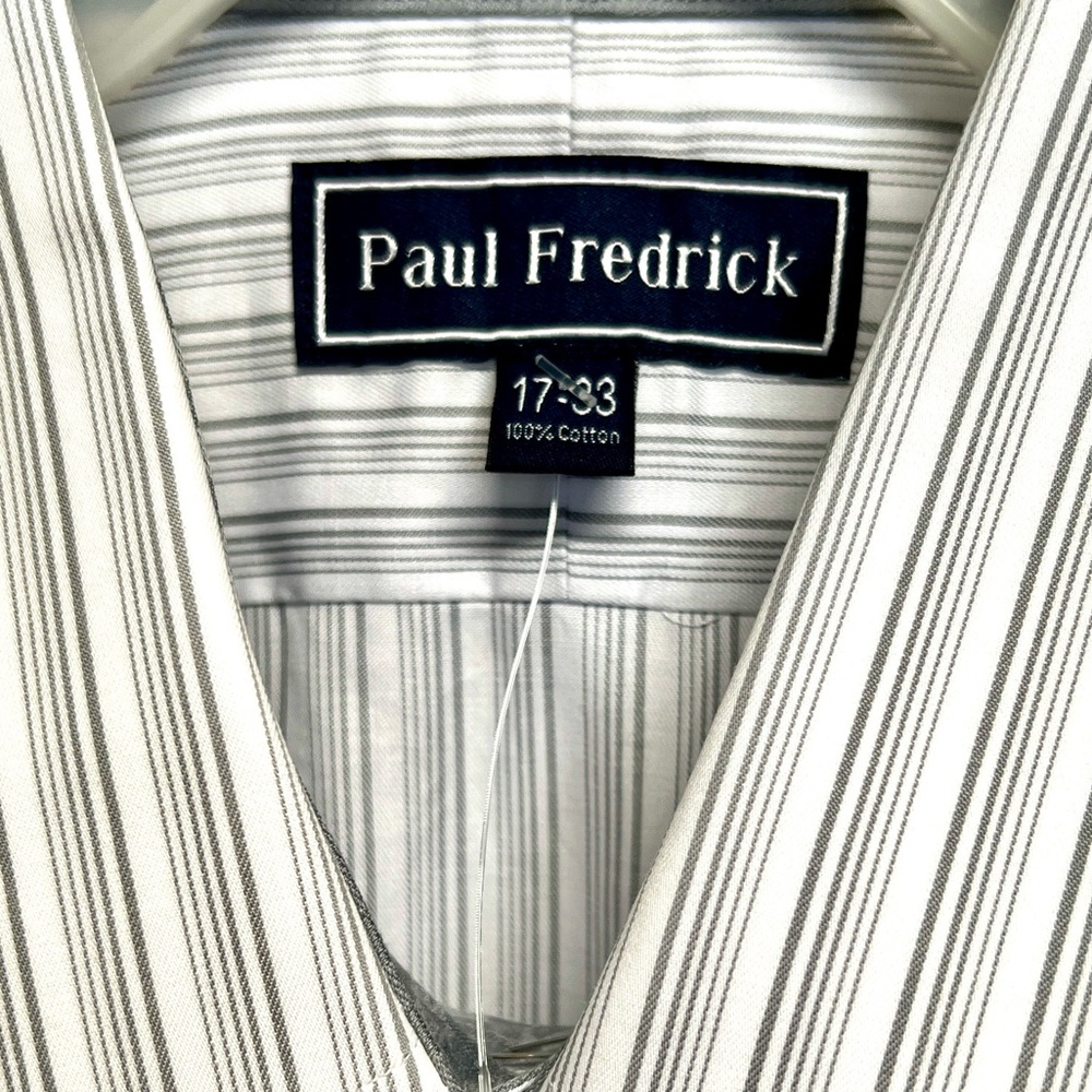 Paul Fredrick White & Light Green Pinstripe Pocket Dress Shirt Size 17 NWOT - Picture 2 of 7